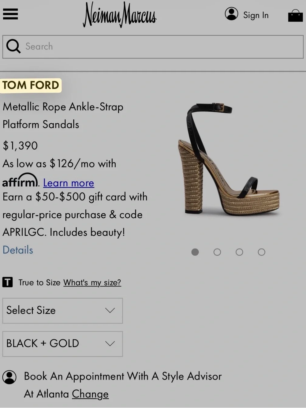 Tom Ford Silver and Black Platform Espadrille Sandals